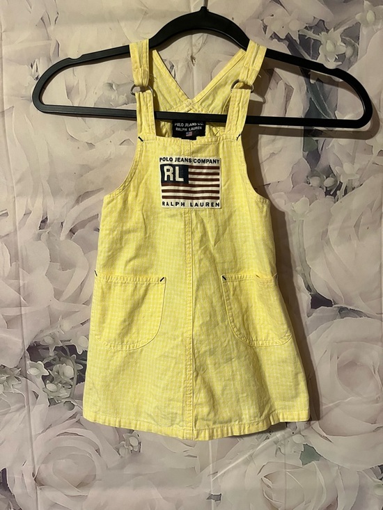 Polo Ralph Lauren Other - Vintage Polo Ralph Lauren Toddler Striped Dress Overall Yellow American Flag 2T